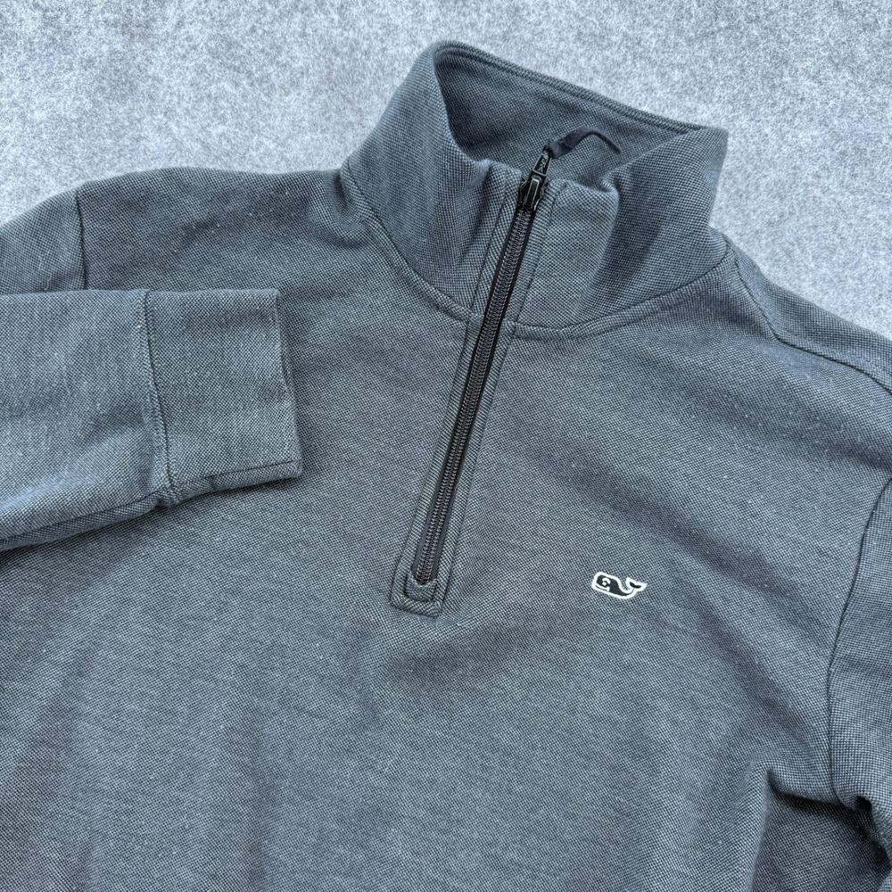 Vineyard Vines 1/4 Zip Pullover Mens Small Dark Gray Pique Mock Neck Sweatshirt